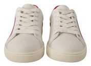 Dolce & Gabbana White Pink Leather Low-Top Sneakers