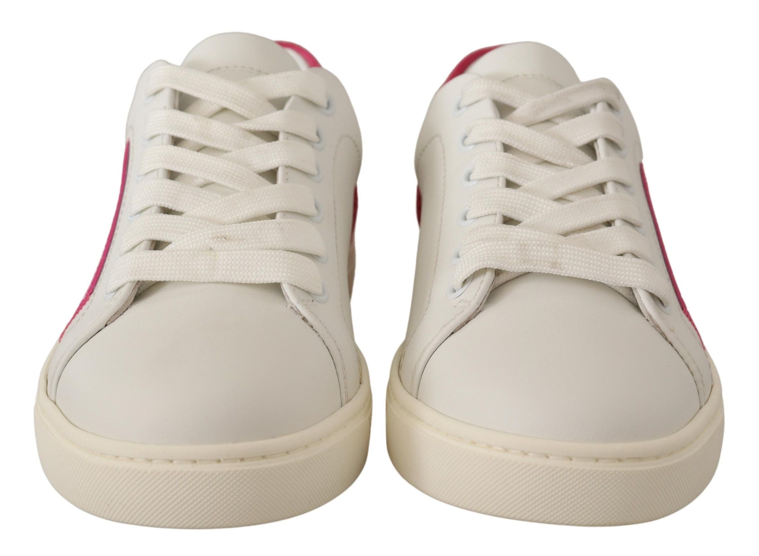 Dolce & Gabbana White Pink Leather Low-Top Sneakers