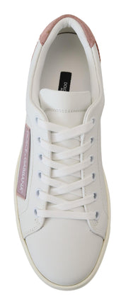 Dolce & Gabbana White Pink Leather Low Top Sneakers