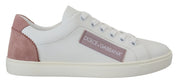 Dolce & Gabbana White Pink Leather Low Top Sneakers