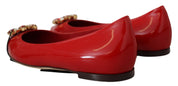 Red Leather Crystals Loafers Flats Shoes