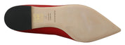 Red Leather Crystals Loafers Flats Shoes