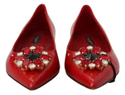 Red Leather Crystals Loafers Flats Shoes