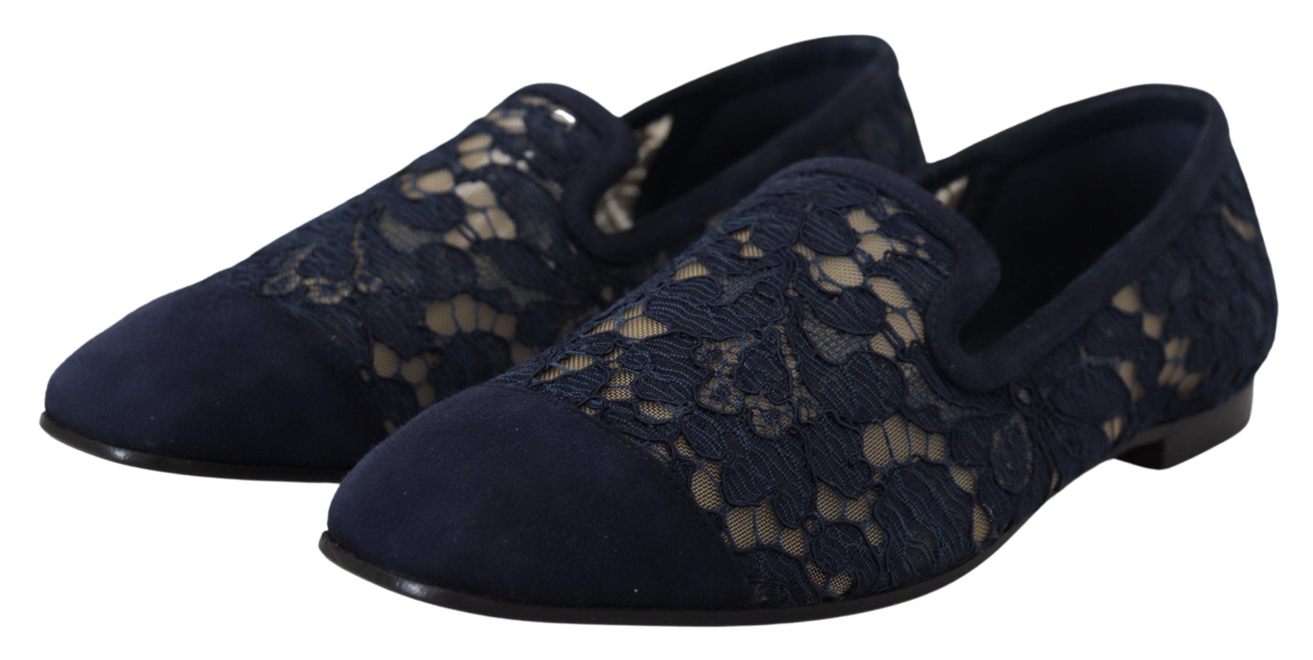 Dolce & Gabbana Blue Floral Lace Loafers Flats