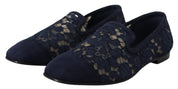 Dolce & Gabbana Blue Floral Lace Loafers Flats