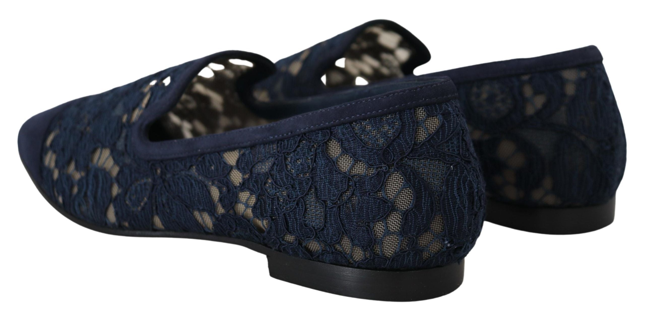 Dolce & Gabbana Blue Floral Lace Loafers Flats
