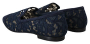 Dolce & Gabbana Blue Floral Lace Loafers Flats