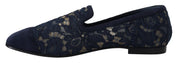Dolce & Gabbana Blue Floral Lace Loafers Flats