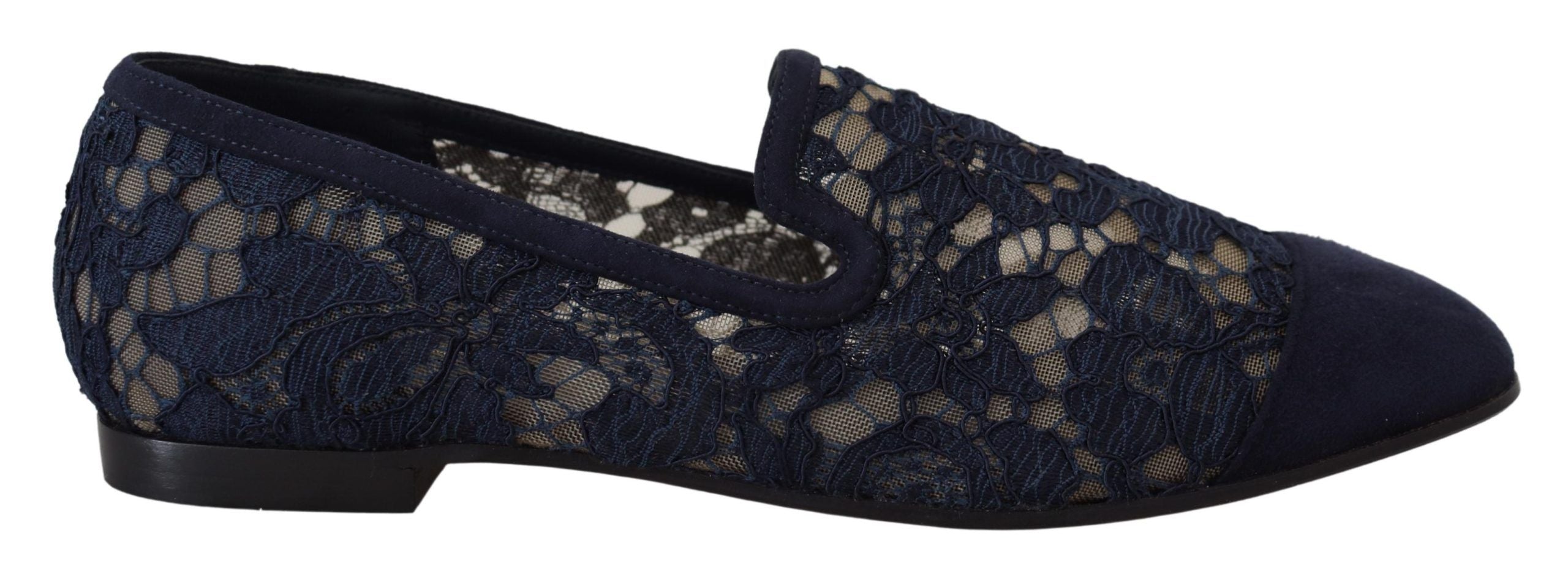 Dolce & Gabbana Blue Floral Lace Loafers Flats