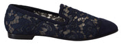 Dolce & Gabbana Blue Floral Lace Loafers Flats