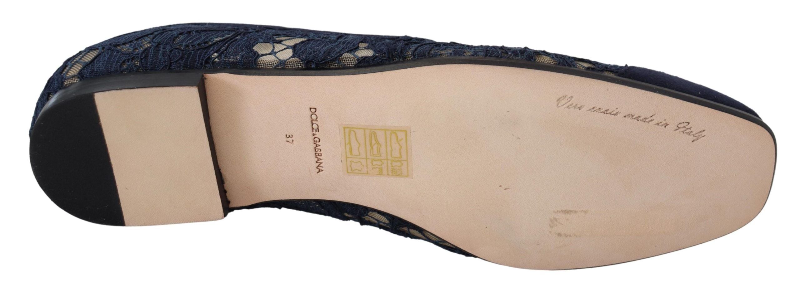 Dolce & Gabbana Blue Floral Lace Loafers Flats