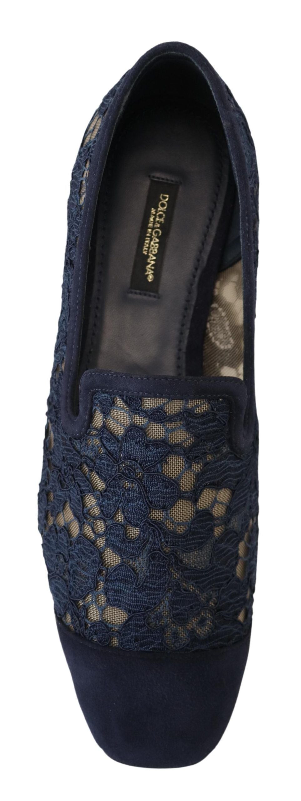 Dolce & Gabbana Blue Floral Lace Loafers Flats