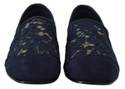 Dolce & Gabbana Blue Floral Lace Loafers Flats