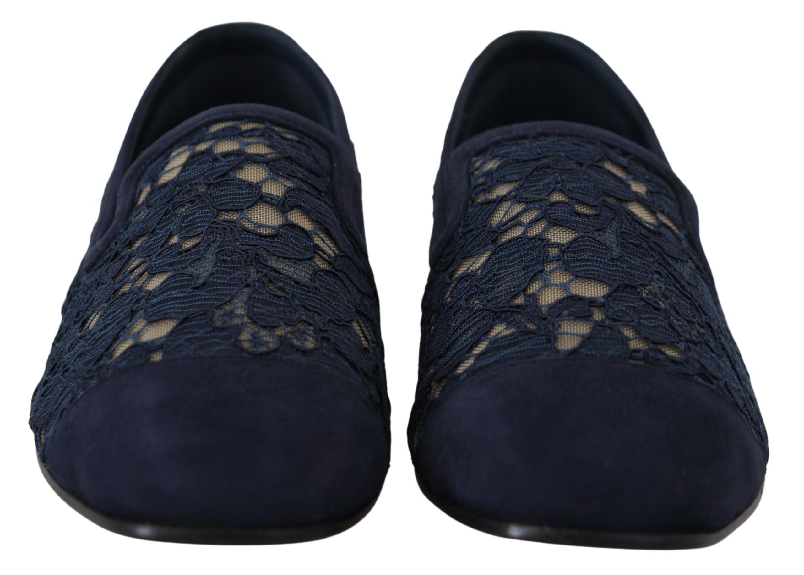 Dolce & Gabbana Blue Floral Lace Loafers Flats