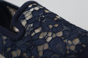 Dolce & Gabbana Blue Floral Lace Loafers Flats