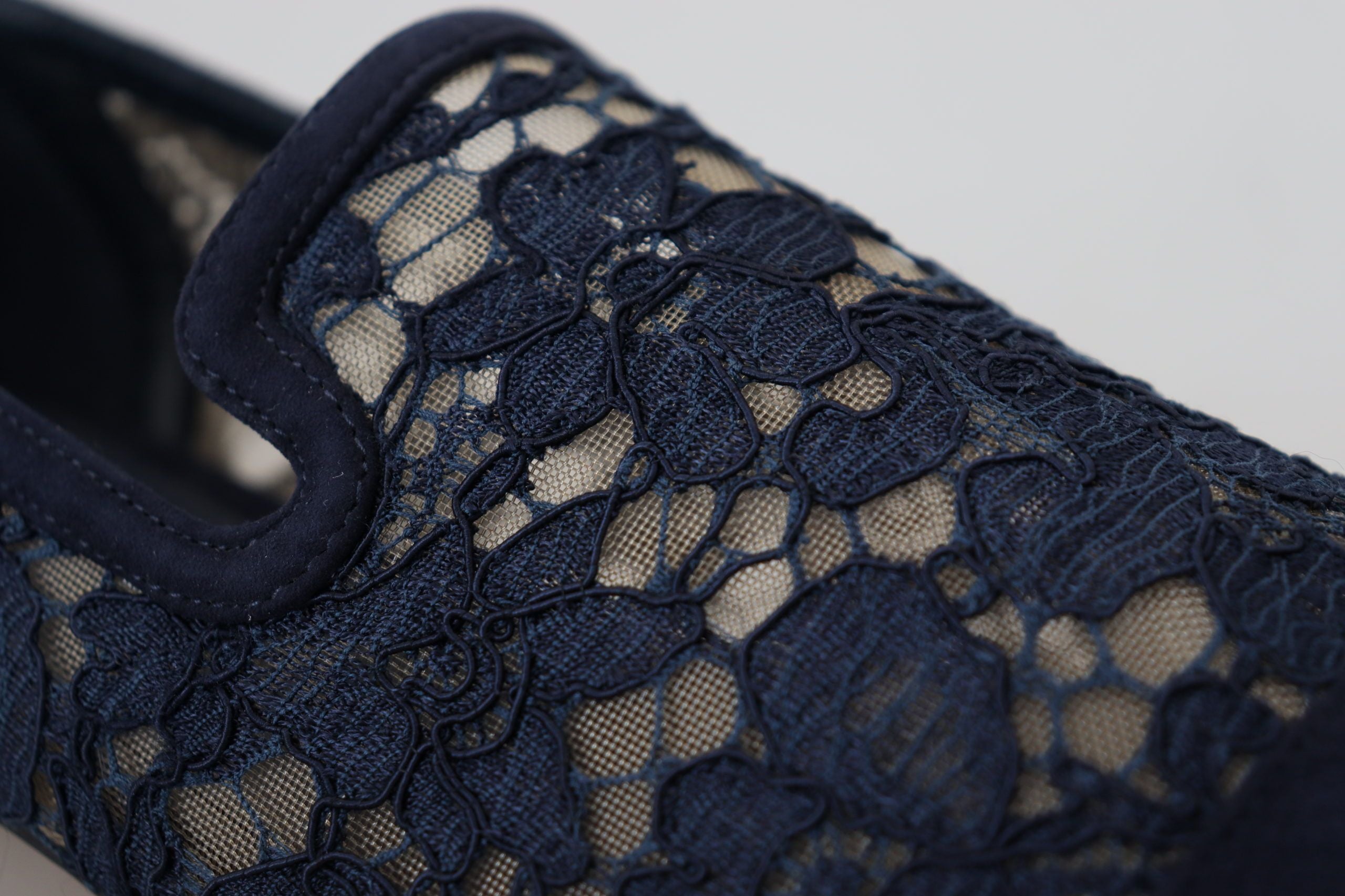 Dolce & Gabbana Blue Floral Lace Loafers Flats