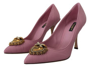 Pink Leather Heels Pumps with DEVOTION Heart
