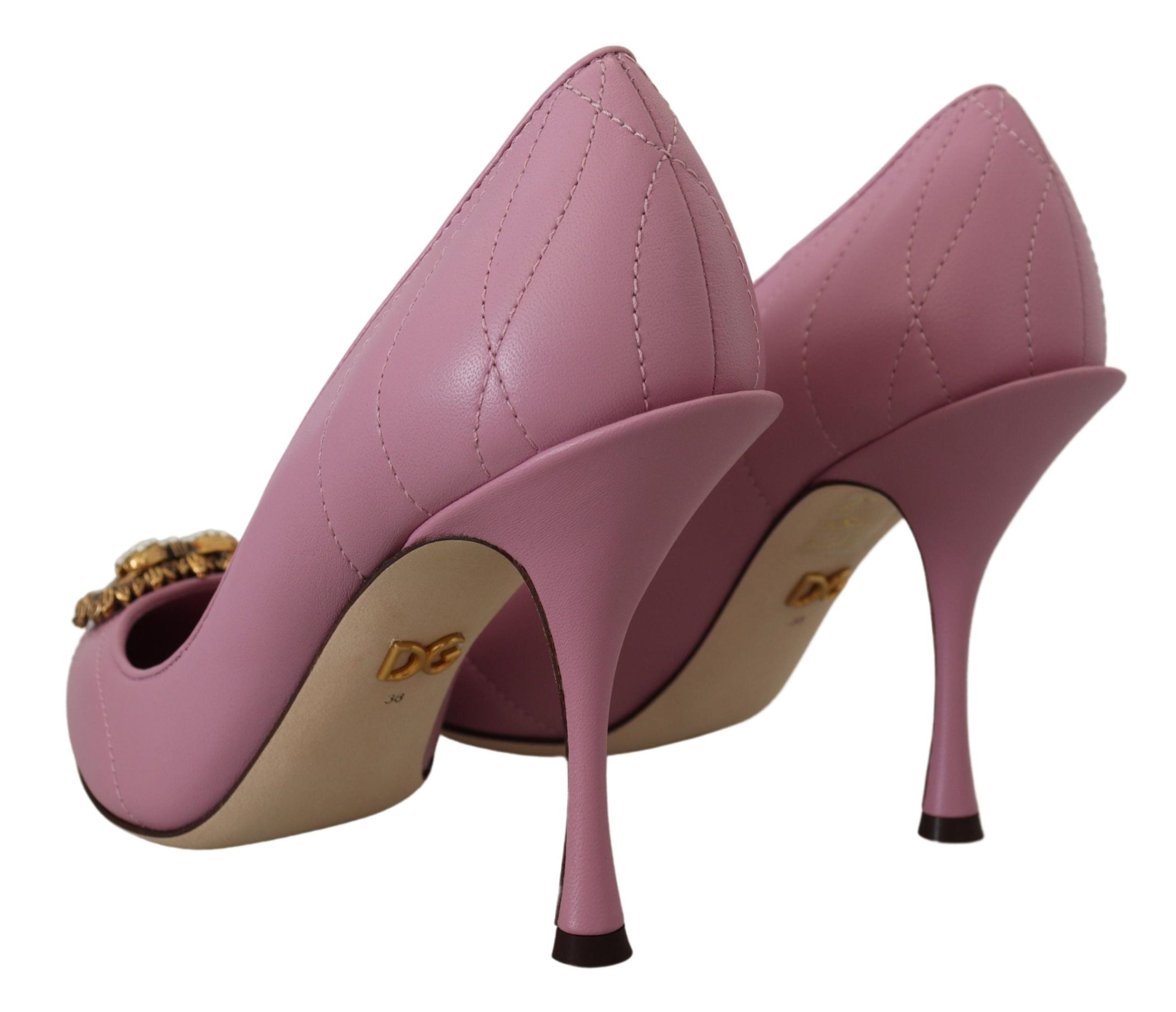 Pink Leather Heels Pumps with DEVOTION Heart