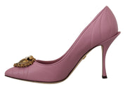 Pink Leather Heels Pumps with DEVOTION Heart