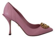 Pink Leather Heels Pumps with DEVOTION Heart