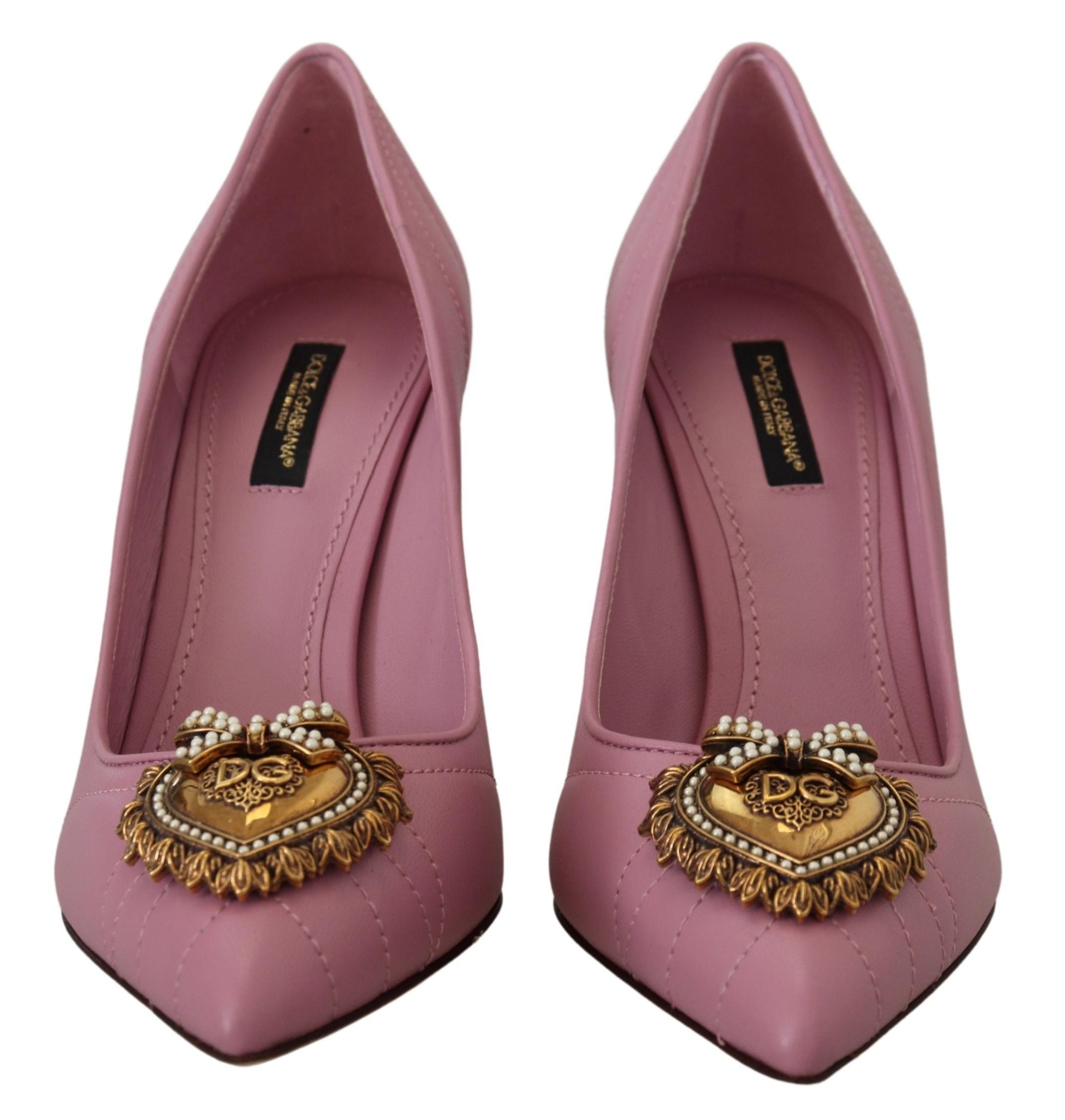 Pink Leather Heels Pumps with DEVOTION Heart