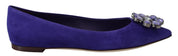 Purple Suede Crystals Loafers Flats Shoes