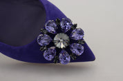 Purple Suede Crystals Loafers Flats Shoes