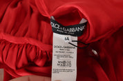 Red Button Down Belted Midi Satin Silk Dress