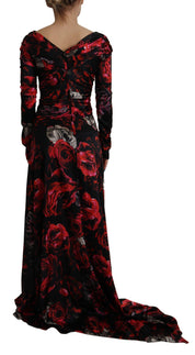 Black Floral Roses A-Line Sheath Gown Dress