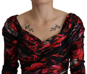 Black Floral Roses A-Line Sheath Gown Dress