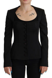 Black Slim Fit Long Sleeves Snap Jacket