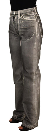 Grey Washed High Waist Denim Pants Cotton Jeans