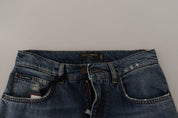 Blue Denim Baroque Heart Logo Patch Pants Jeans