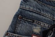 Blue Denim Baroque Heart Logo Patch Pants Jeans