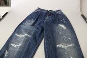 Blue Washed High Waist Loose Fit Pants