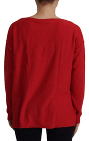 Red Wool Knit Round Neck Pullover Sweater