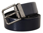 Blue Patent Leather Vernice Silver Logo Buckle Belt