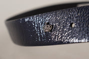 Blue Patent Leather Vernice Silver Logo Buckle Belt
