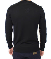 Black Wool Blend V-neck Pullover Sweater