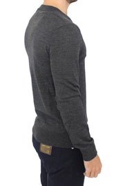 Gray Wool Blend V-neck Pullover Sweater
