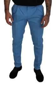 Blue Cotton Silk Trousers Chinos Pants