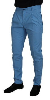 Blue Cotton Silk Trousers Chinos Pants