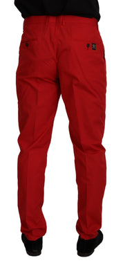 Red Cotton Slim Fit Trousers Chinos Pants
