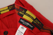 Red Cotton Slim Fit Trousers Chinos Pants