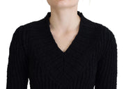 Black Wool Knitted Sheath Sweater Dress