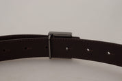 Gold Leather Silver Square Metal Buckle Belt