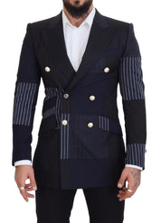 Blue Wool Patchwork Double Breasted Blazer