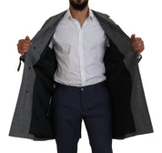 Grå ullrutig lång trenchcoatjacka Trenchcoatjacka