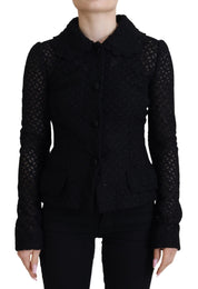 Black Wool Knitted Button Down Collar Jacket