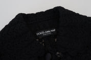 Black Wool Knitted Button Down Collar Jacket